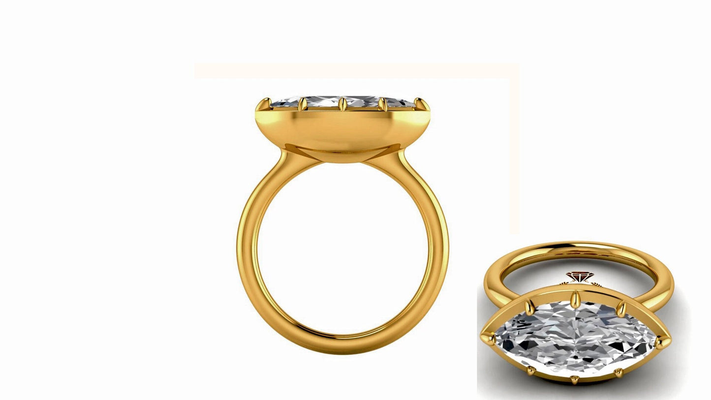 East West set Marquise Button Back Georgian Cut Down Set Moissanite Solitaire Engagement ring, Ring for her, proposal Ring.