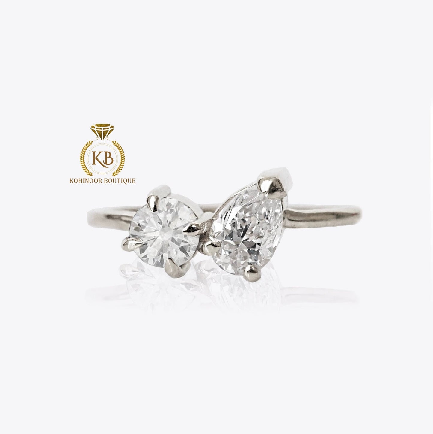 Petite Toi et Moi Round and Pear Moissanite diamond two stone Engagement ring,Can be ized in any shape & size,Celebrity 2022 trend