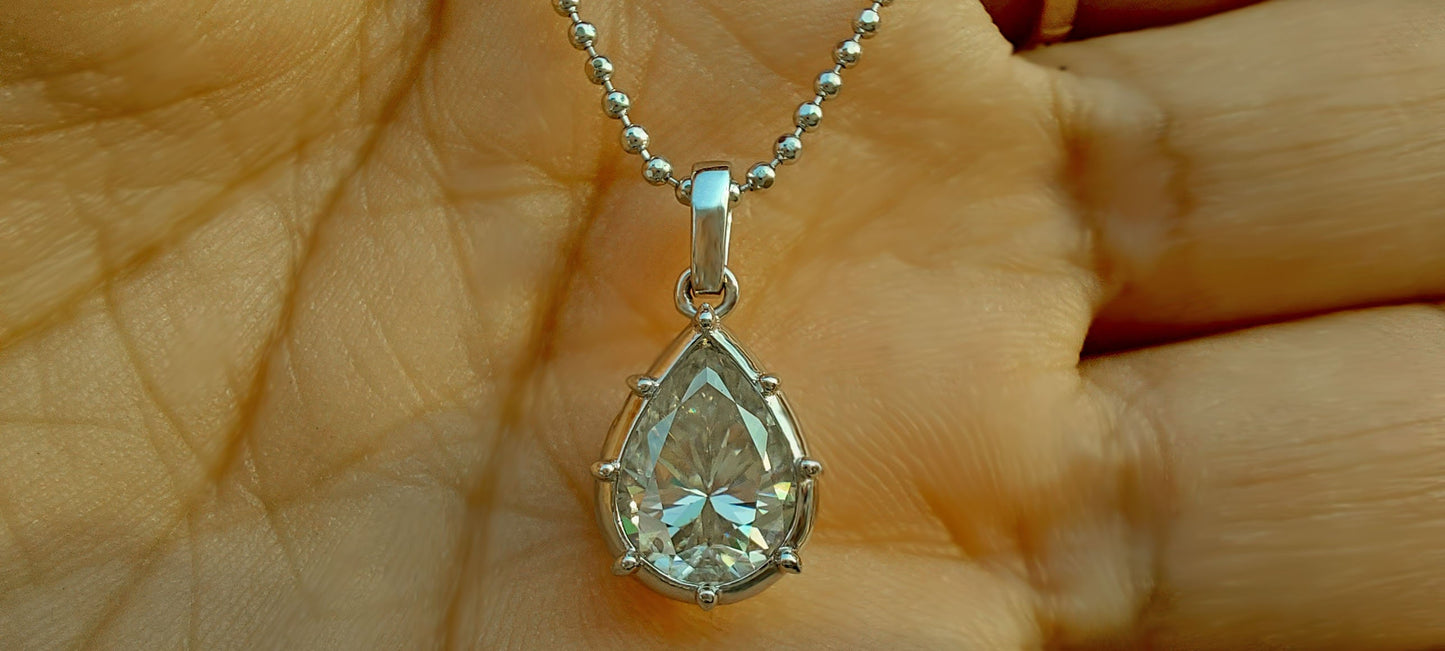 Pear Pendant, Georgian cut down set Solitaire Moissanite Pendant without chain, Pendant for women, Anniversary Gift, Gift for Girlfriend