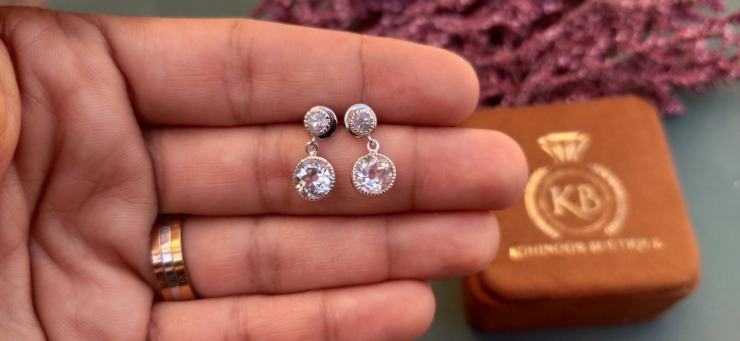 Ready to ship OEC Round Rock Crystal Milgrain Bezel Dangle Drop Earrings for Women, Vintage everyday earrings, Push back\Screw back Earrings