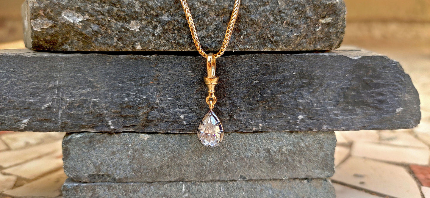 Pear Cut Moissanite Swivel Clasp Pendant, Collet set Georgian cut down set Pendant without chain, Wedding Pendant