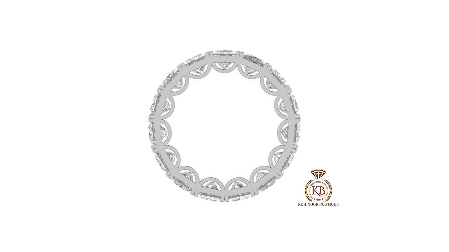 Princess Cut Moissanite Half\Full Eternity Infinity statement wedding band, Bridal stackable ring in White\Yellow\Rose Gold