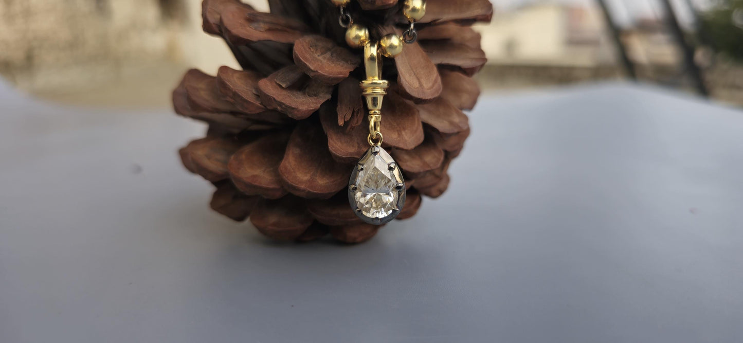 Pear Cut Moissanite Swivel Clasp Pendant, Collet set Georgian cut down set Pendant without chain, Wedding Pendant