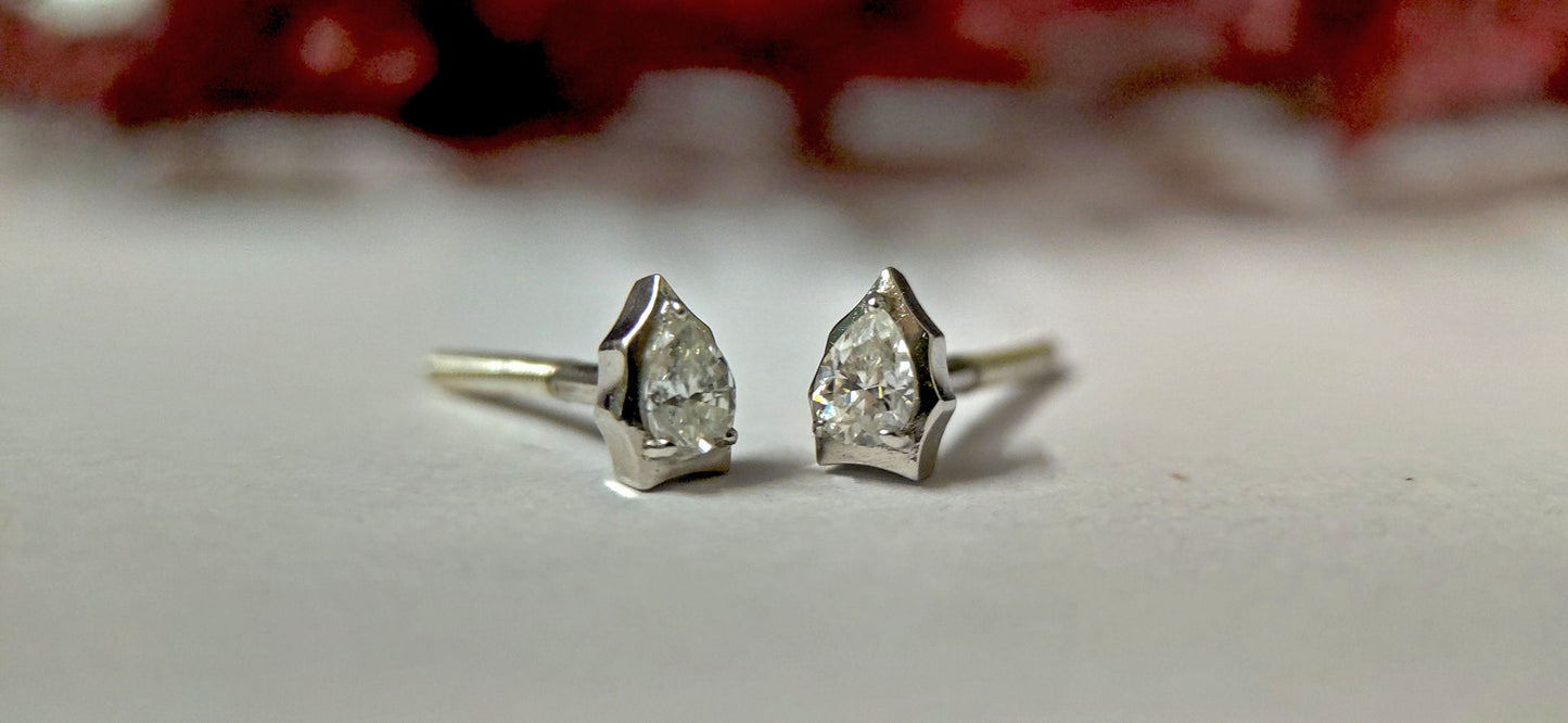 Pear Cut Moissanite in Georgian cut down setting, Solitaire Stud Earrings, Wedding Earrings,Push Back Earrings,Anniversary Studs