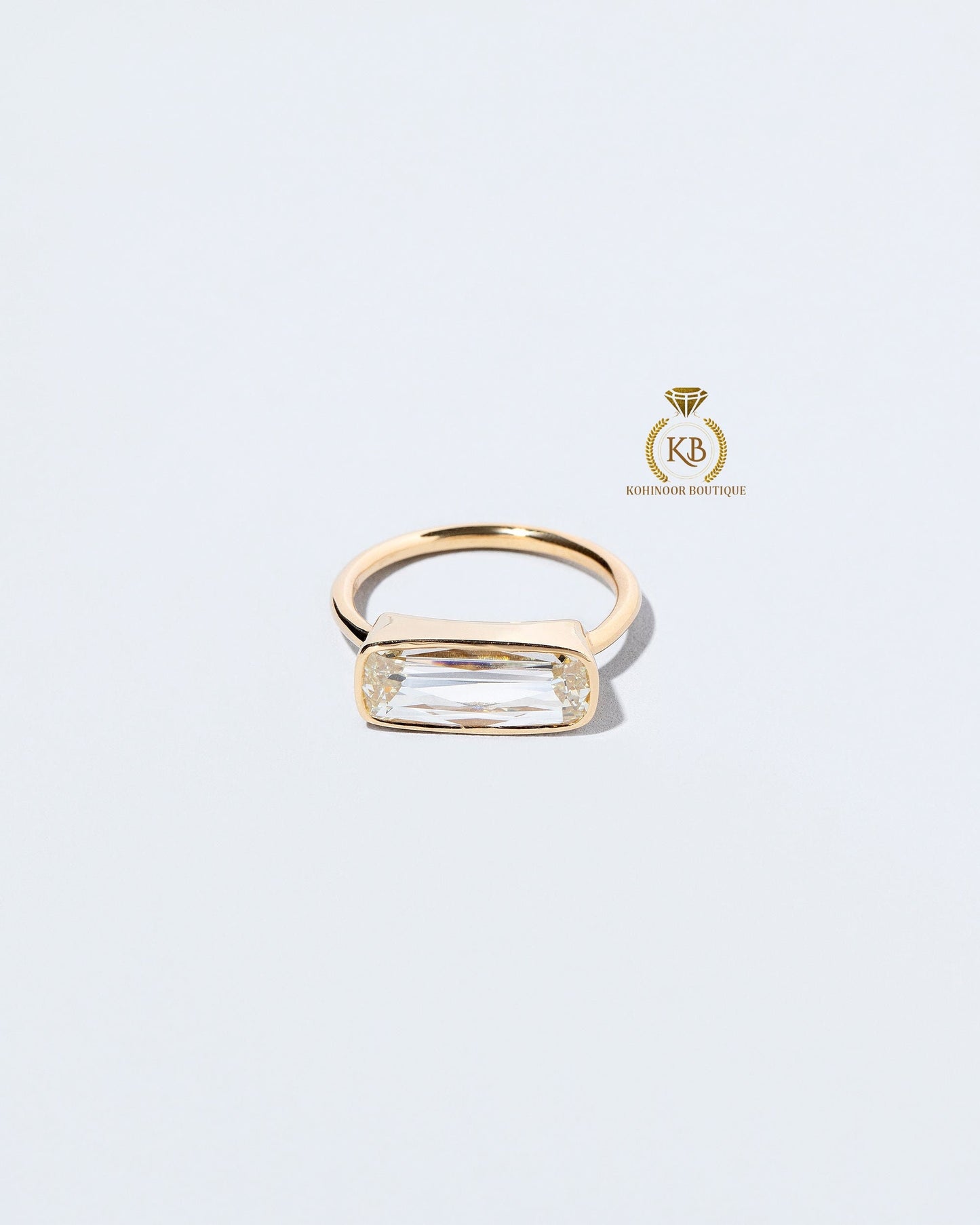 Elongated Cushion Engagement ring, Moissanite Cushion bezel East West set solitaire Ring, Ring for her, Rings for women