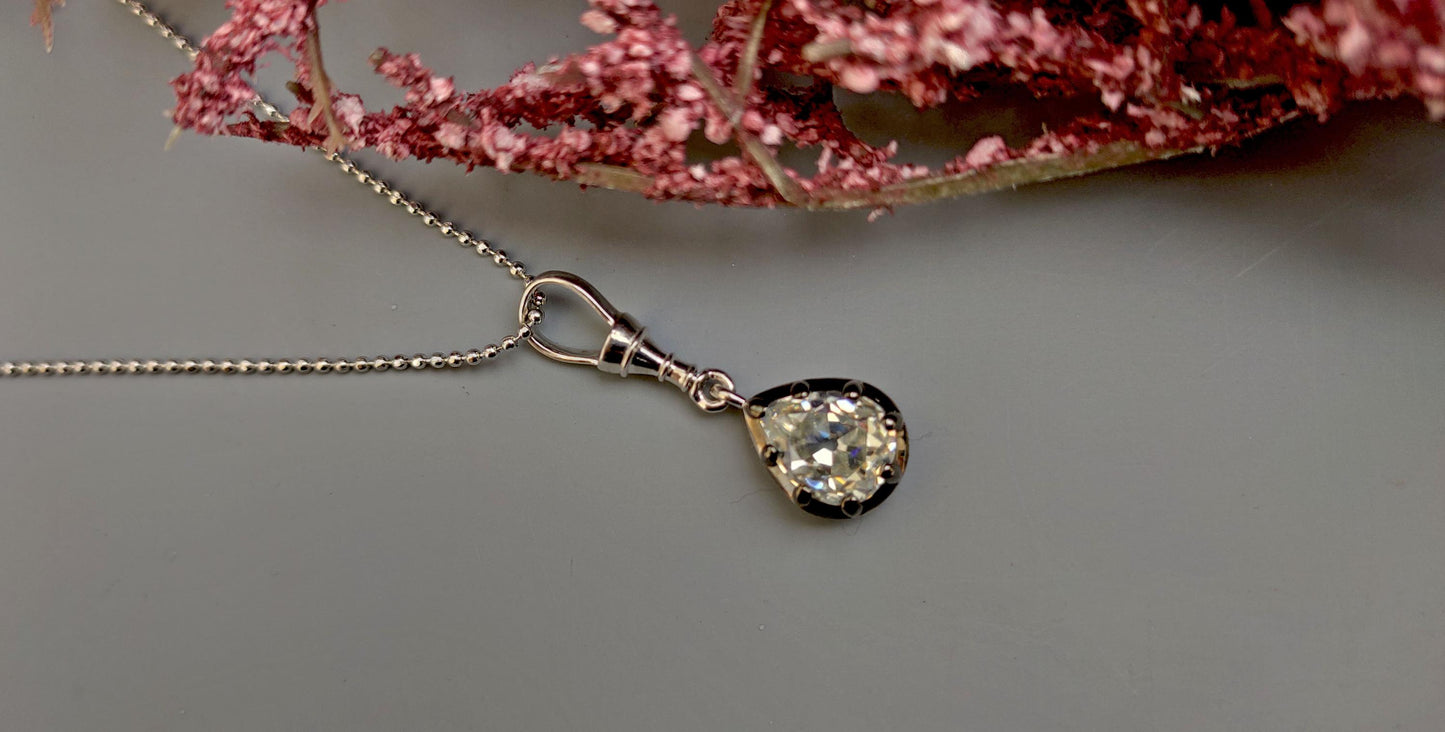 Old Mine Cut Antique Chubby Pear Cut Moissanite Swivel Clasp Pendant,Collet set Georgian cut down set Pendant without chain, Wedding Pendant