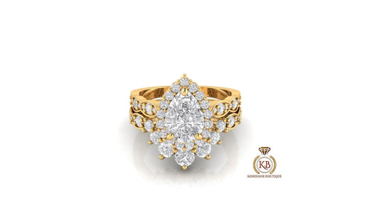 Pear Cut Halo Vintage Moissanite Engagement Ring, Wedding Bridal Set, Anniversary gift for wife, Ring for women