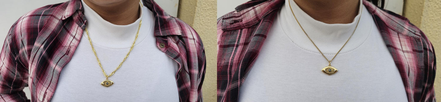 Evil eye pendant, Salt and pepper with lab grown diamond Third Eye talisman charm locket, anniversary birthday gift pendant for women, wife