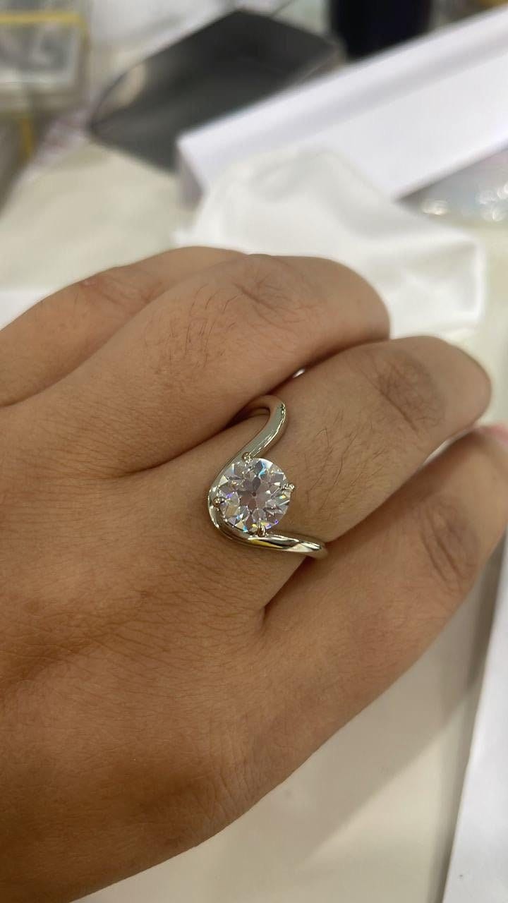 Floating Old European Cut OEC Compass prong NSEW set Solitaire Engagement ring, Ring for her, gift ring for women, vintage moissanite ring.