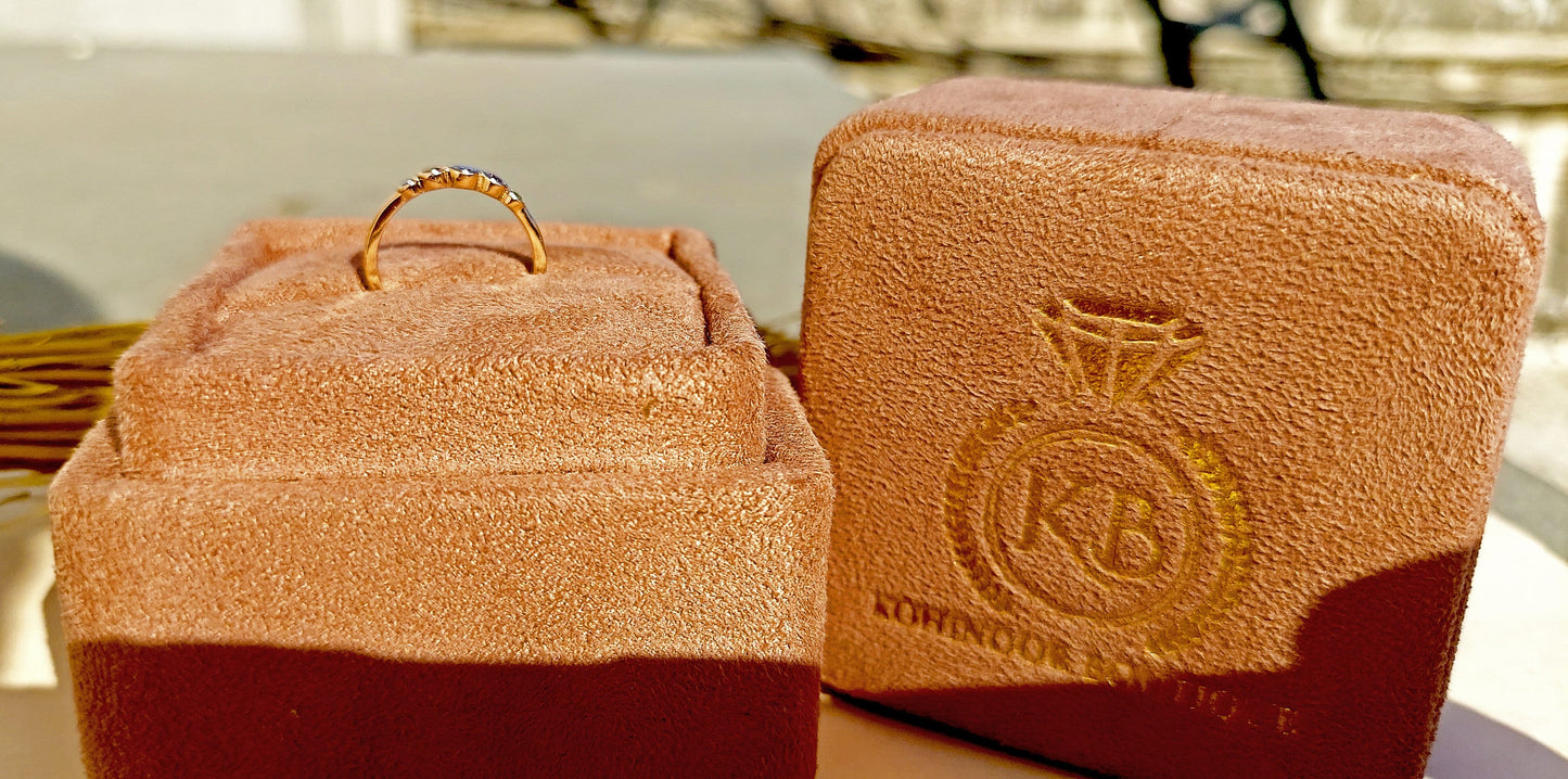 Five gemstone band with center moissanite stone, Promise or Wedding ring alternative, 5 stone Anniversary Band, Minimalist Stackable band