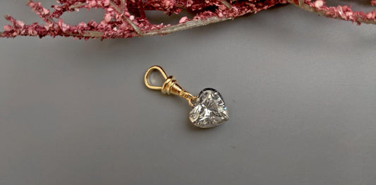 3 Ct Heart Cut Moissanite Collet set Georgian cut down set 2 toned Swivel Clasp Pendant, without chain