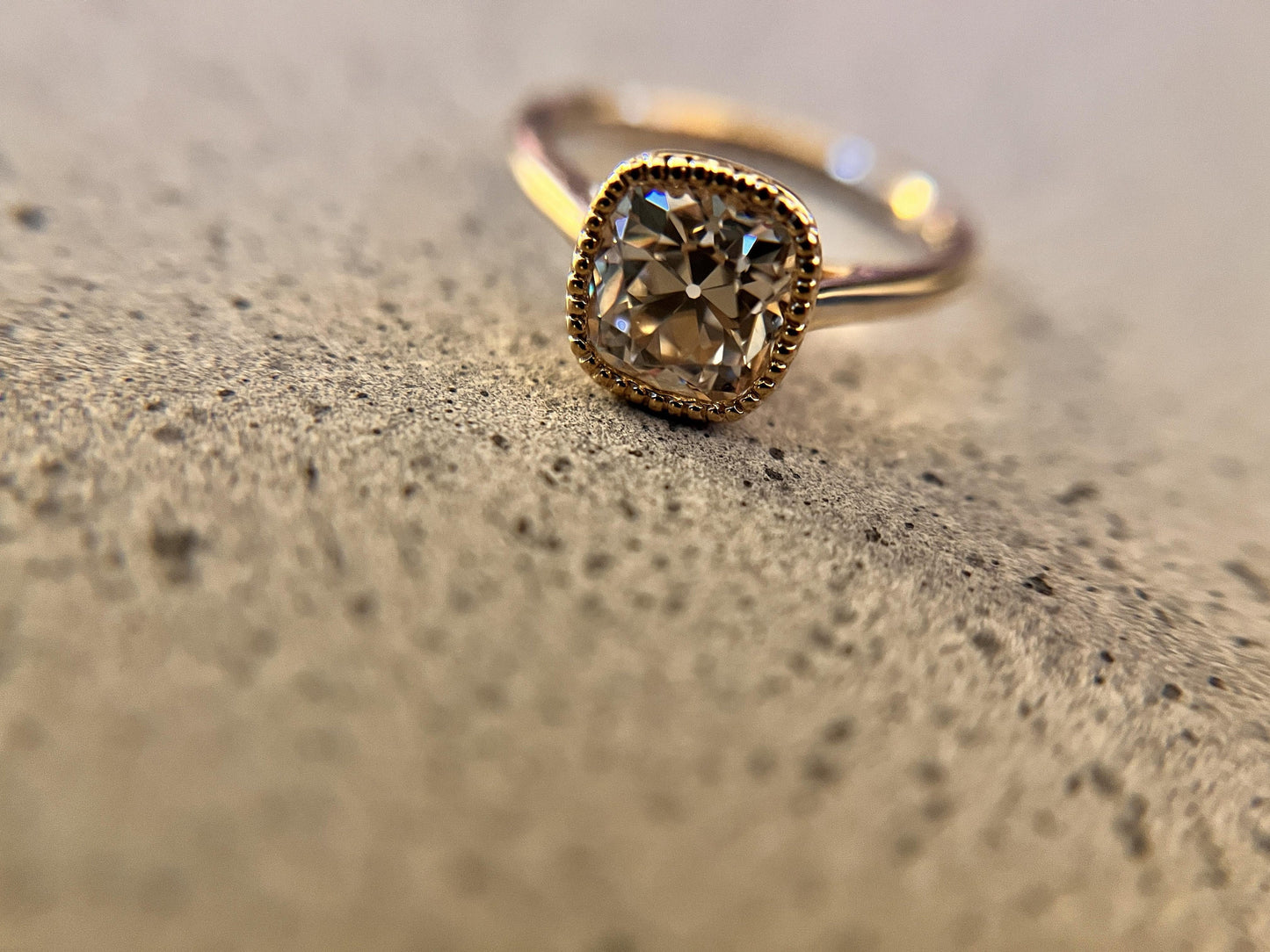 Old Mine Elongated Champagne Color Cushion Cut Milgrain Bezel with lattice setting Moissanite Engagement Ring with\without shoulders