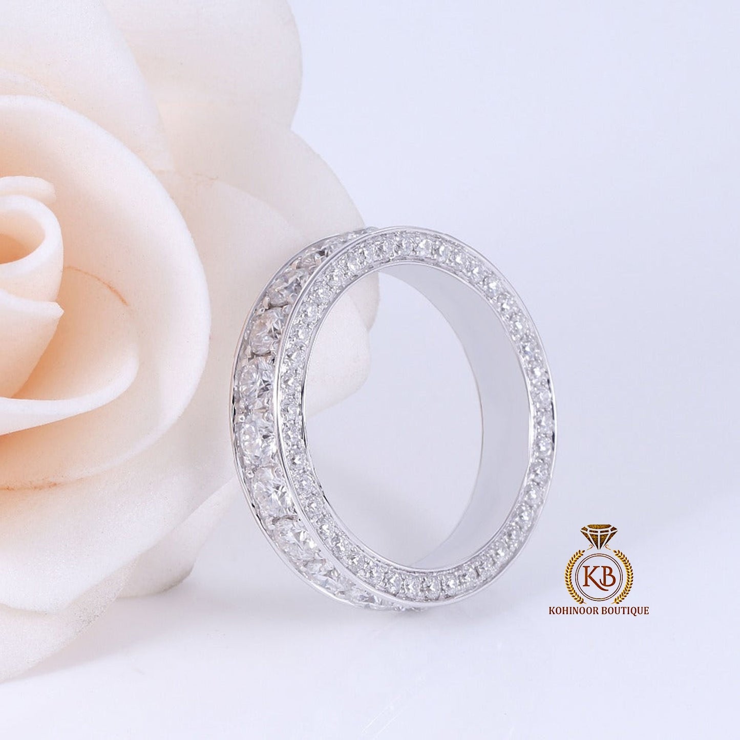 Moissanite eternity band wedding band stacking minimalist bohemian ring, boho ring enhancer, with 18k\14k\10k White\Yellow\Rose Gold