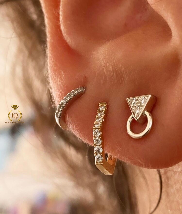 Pavé Hexagon Moissanite Hoops earrings, Statement earrings available in Silver, 18k\14k\10k White\Yellow\Rose Gold and Platinum