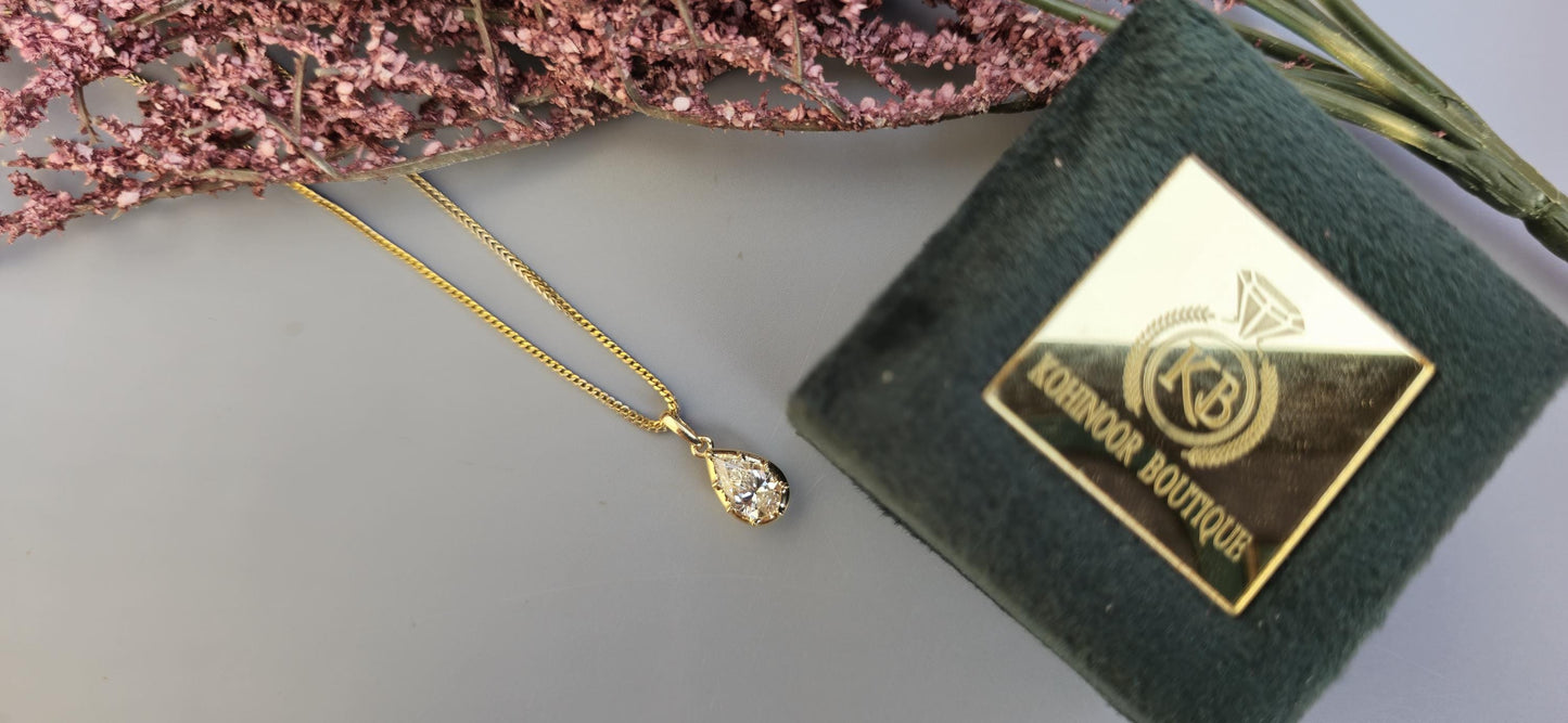 Pear Cut Lab Grown Pendant, Collet set Georgian cut down set open back Pendant without chain, Wedding Pendant