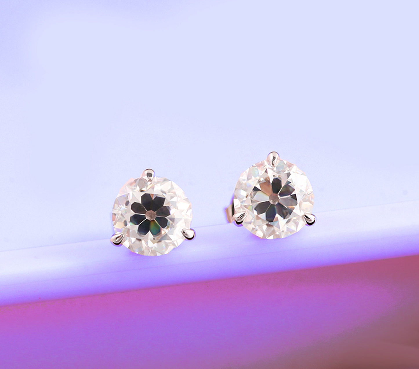 Round Old Mine Cut OMC Martini Set Moissanite Earrings studs , Studs for women, Mother's day gift, Push back earring, wedding studs