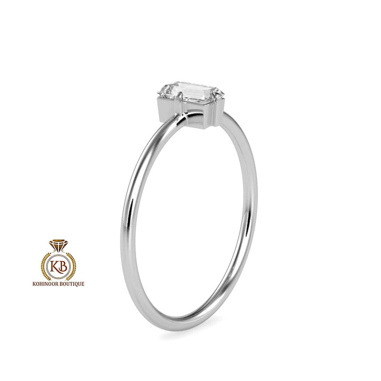 North-South-East-West like a compass Prongs Set Baguette Moissanite dainty engagement proposal ring ,Chic minimalist ring