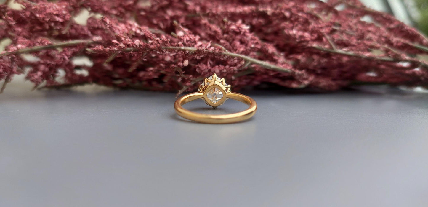 Old Mine Cut OMC Kite set Cushion Moissanite Solitaire Engagement Ring, Ring for her, Vintage ring for women, right hand ring
