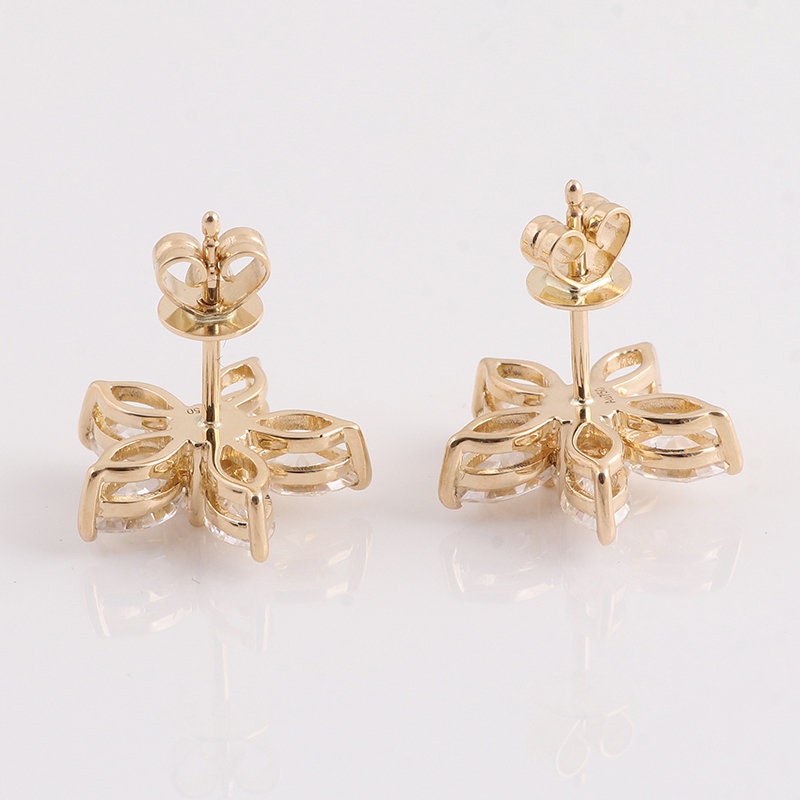 Marquise Cut Flower Petal Moissanite Stud Earrings, Moissanite Wedding Earrings, Push Back Earrings, Anniversary Gift, Mother's Day Gift