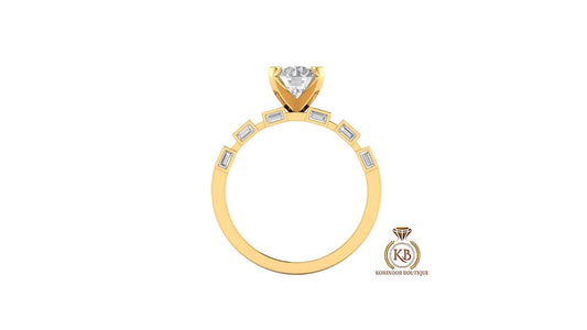 Baguette and Round Cut Moissanite Pave Solitaire Engagement ring, Ring for her, Gift for wife, Rings for women