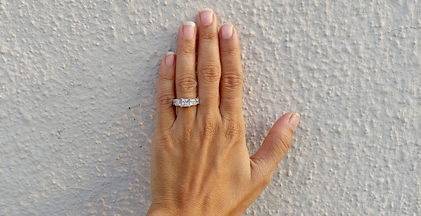 Princess Cut 5 stone Moissanite anniversary ring, 5 stone engagement ring, 5 graduating princess cut ring, ring for women, ring for her