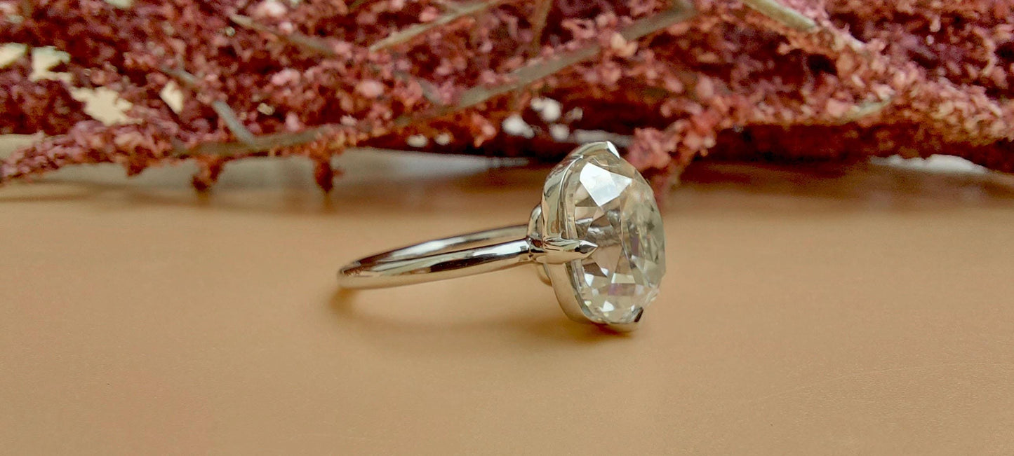 Old Mine Cut OMC Elongated Cushion Cut Moissanite Compass prong Basket set Engagement Ring, Antique moissanite Ring, Proposal ring.