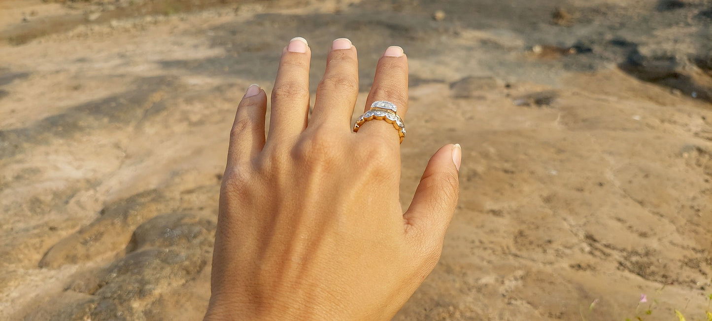 Half Moon Moissanite halo Engagement ring with Half moon Wedding band,Modern Bridal Ring Set,Ring for her,Gift for women,Half moon lace band