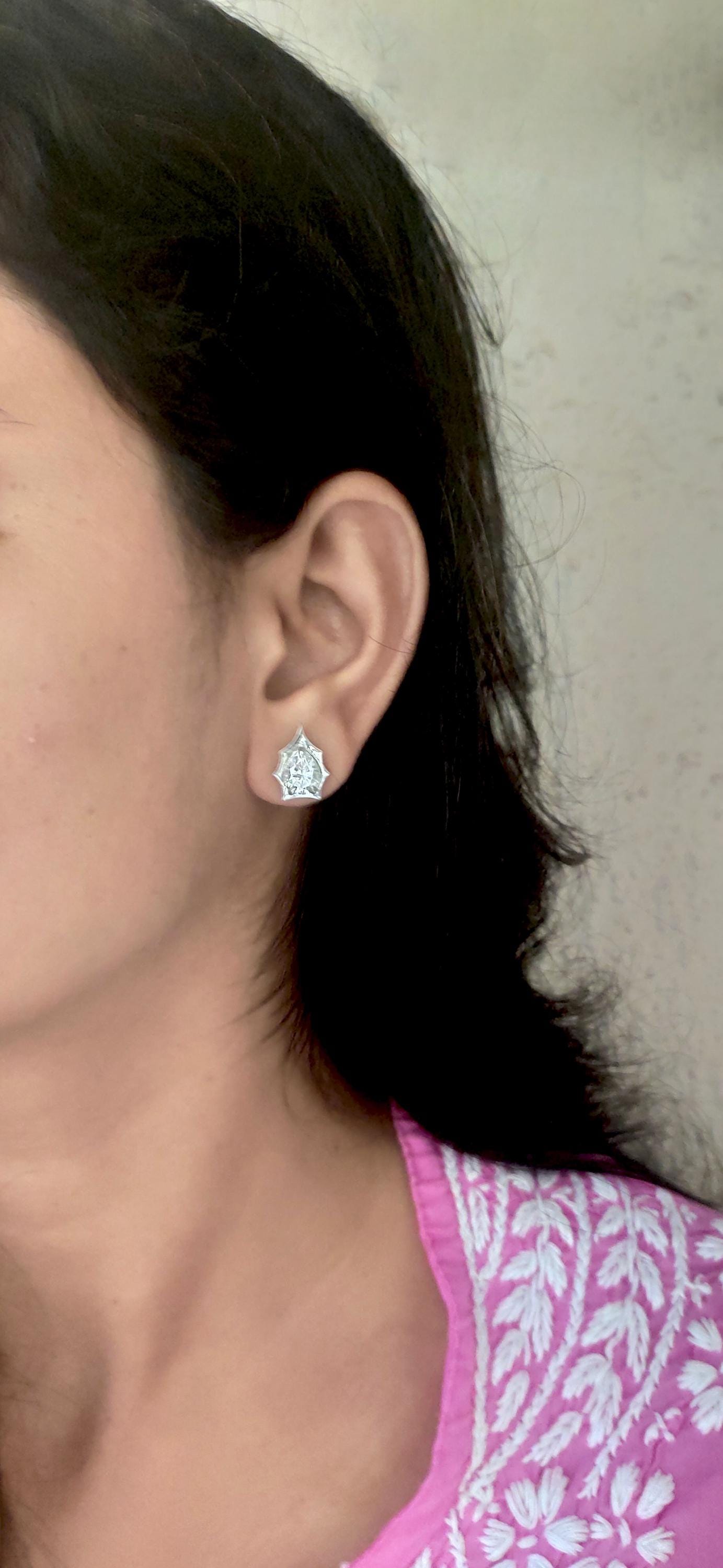 Pear Cut Moissanite in Georgian cut down setting, Solitaire Stud Earrings, Wedding Earrings,Push Back Earrings,Anniversary Studs