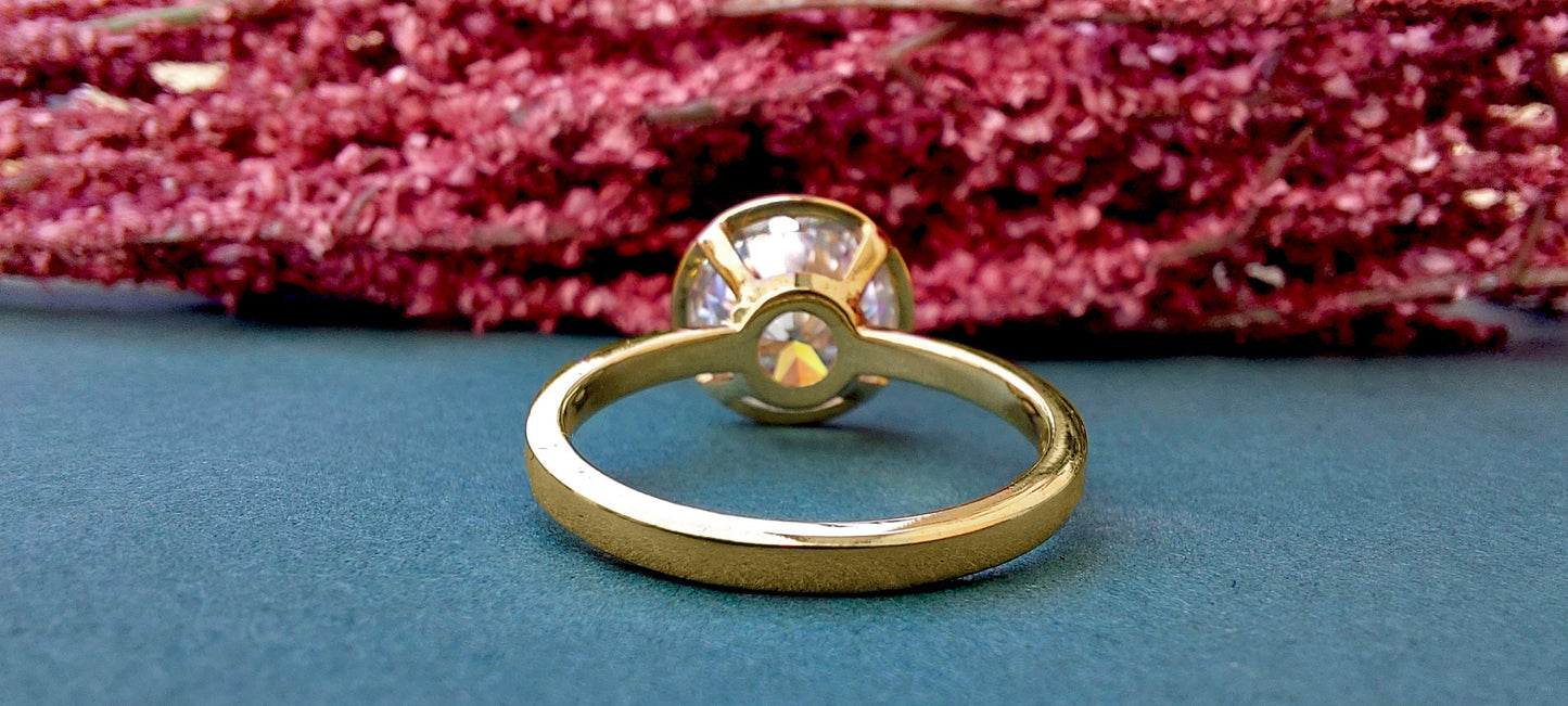 Round Cut Bezel Moissanite Solitaire Engagement Ring , Proposal Ring, Ring for her, Gift for her