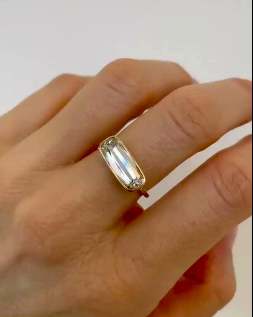 Elongated Cushion Engagement ring, Moissanite Cushion bezel East West set solitaire Ring, Ring for her, Rings for women