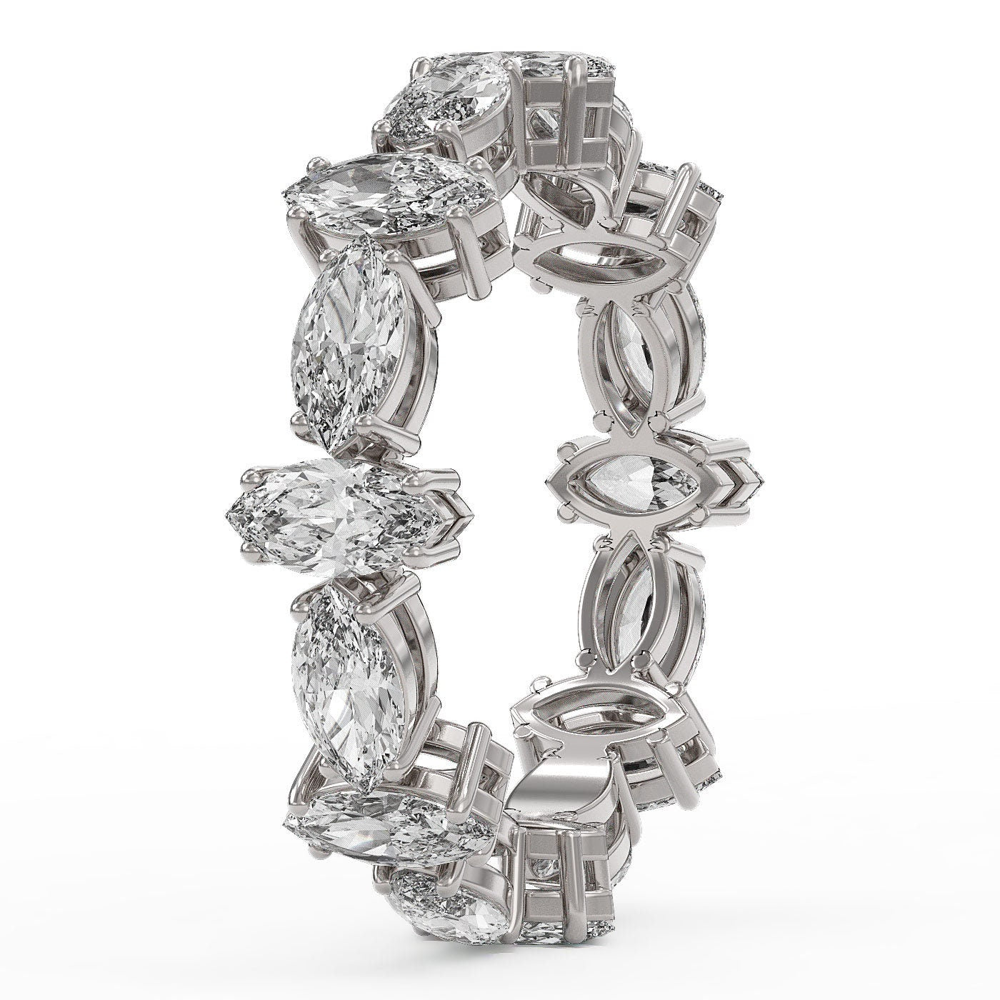 Marquise NWES Moissanite diamond half\full eternity wedding band, Bridal stackable, minimalist ring in White\Yellow\Rose Gold