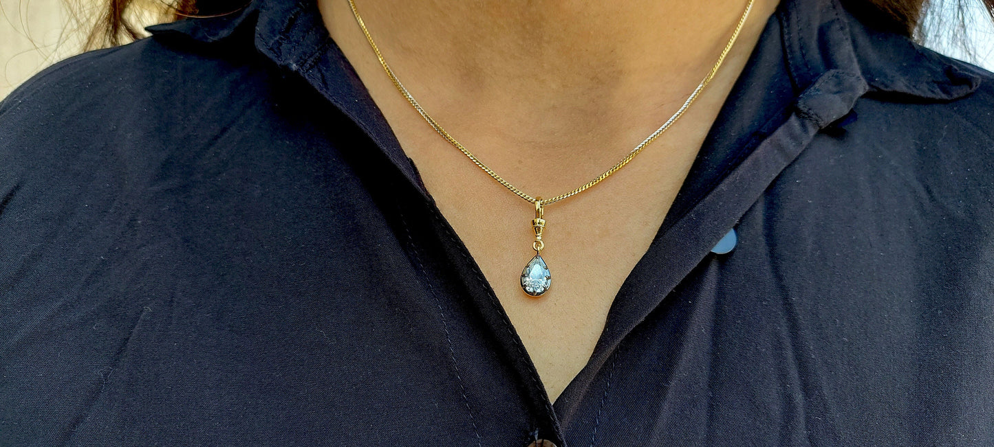 Pear Cut Moissanite Swivel Clasp Pendant, Collet set Georgian cut down set Pendant without chain, Wedding Pendant