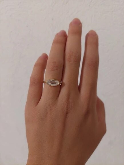 Rose cut Oval\Moval cut East West Set Moissanite Solitaire Engagement Ring, Promise\Proposal Ring with 18k\14k\10k White\Yellow\Rose Gold