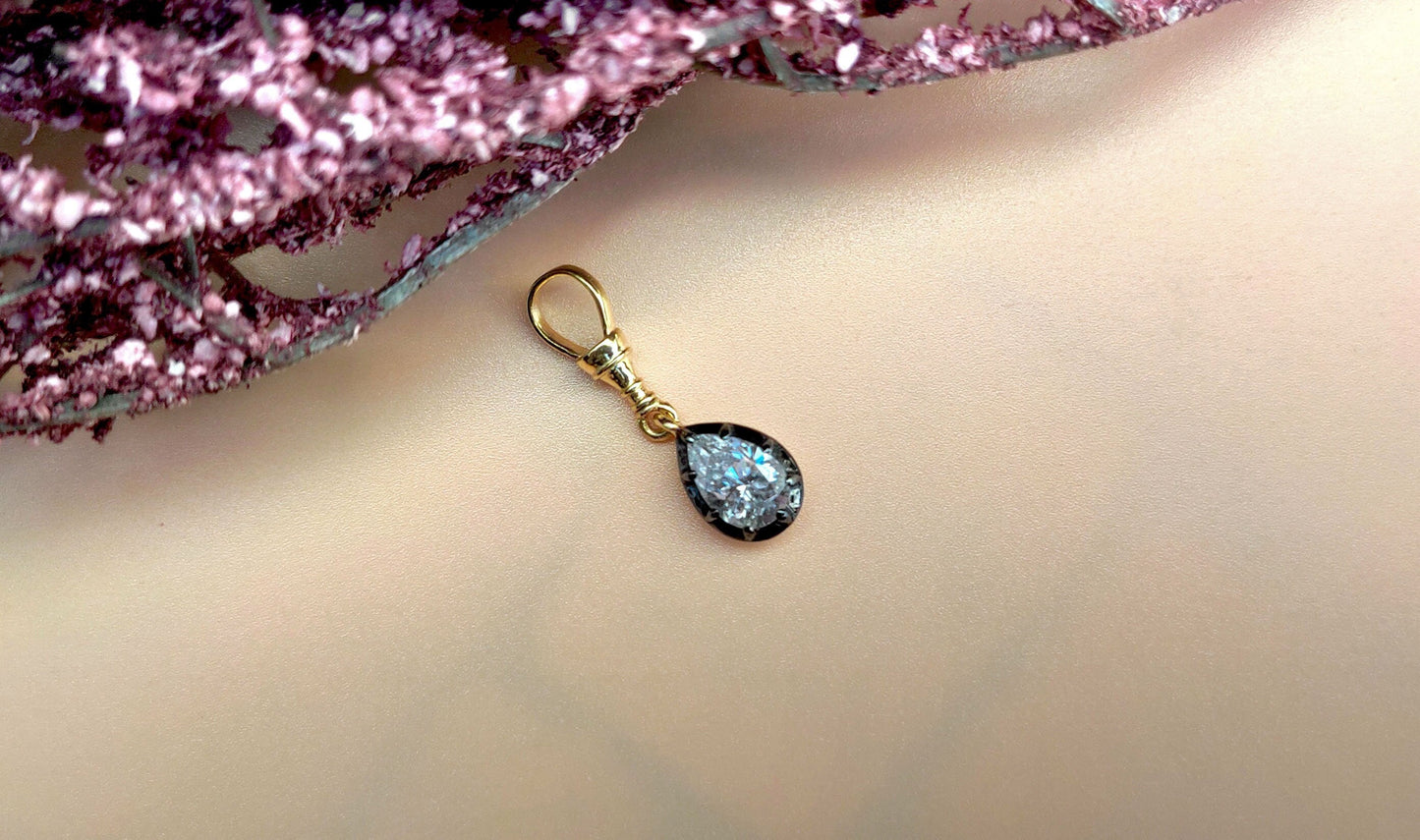 Pear Cut Moissanite Swivel Clasp Pendant, Collet set Georgian cut down set Pendant without chain, Wedding Pendant