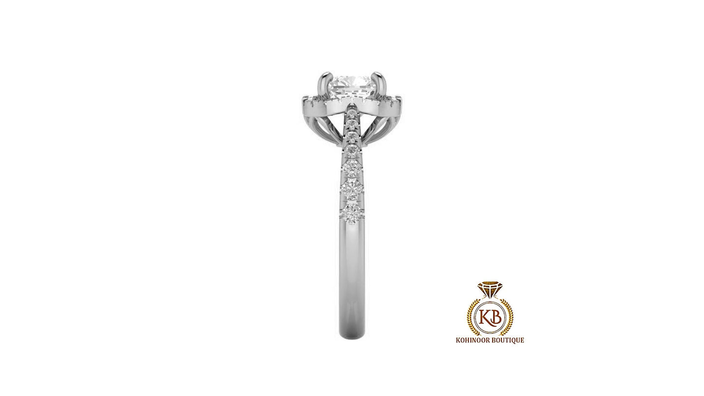 Tulip Lotus Basket Cushion Cut Moissanite Halo Engagement Ring With French Pave Band, Ring for her, Wedding anniversary gift