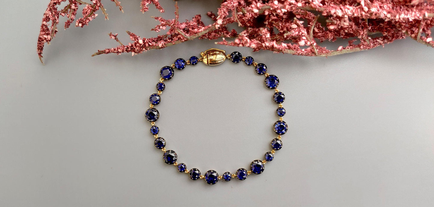 Georgian cut down button back set sapphire Tennis Bracelet, Bracelet for women, Bracelet for girls, Bracelet for her, Anniversary gift