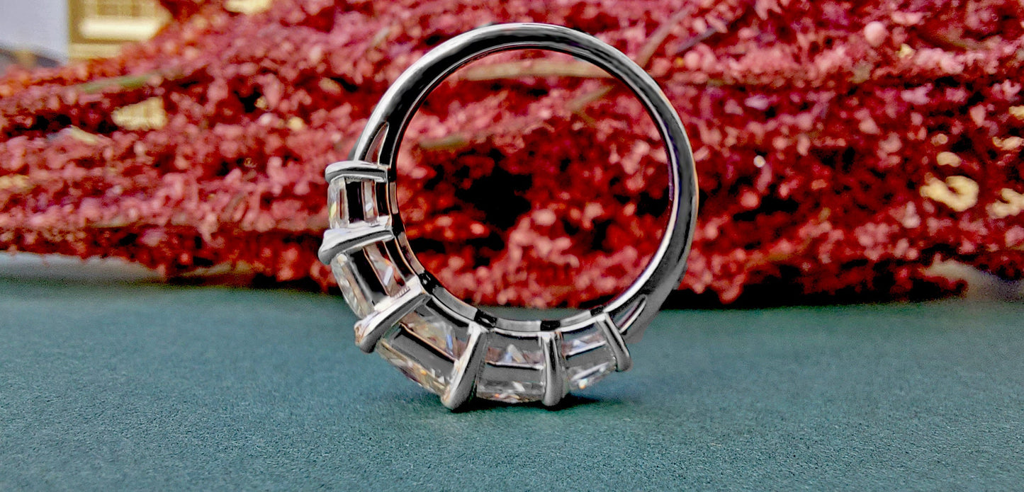 Princess Cut 5 stone Moissanite anniversary ring, 5 stone engagement ring, 5 graduating princess cut ring, ring for women, ring for her