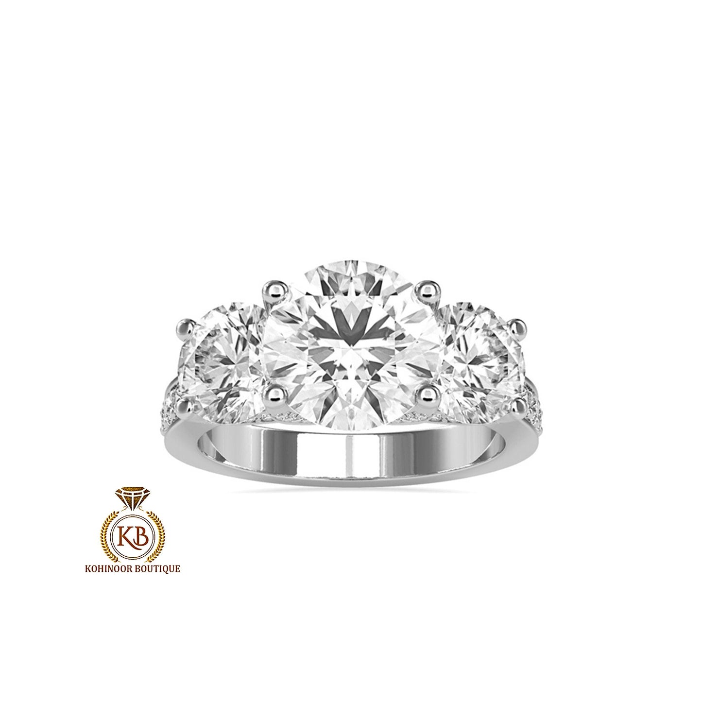 Round Cut 3 stone trellis set with side and front pave Moissanite Engagement ring, ring for women, high profile cathedral set ring