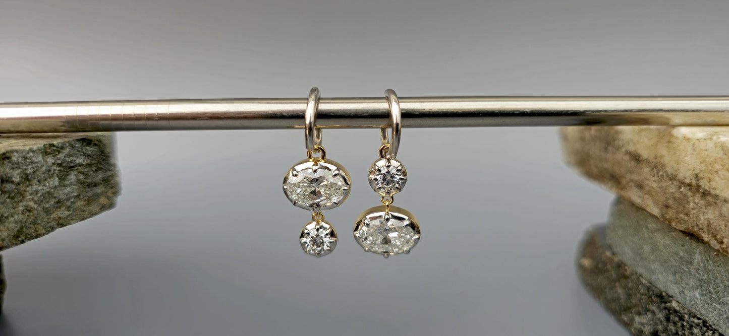 Georgian cut down multi shape moissanite earrings, statement earring, 2 toned earrings, dangled earrings for women