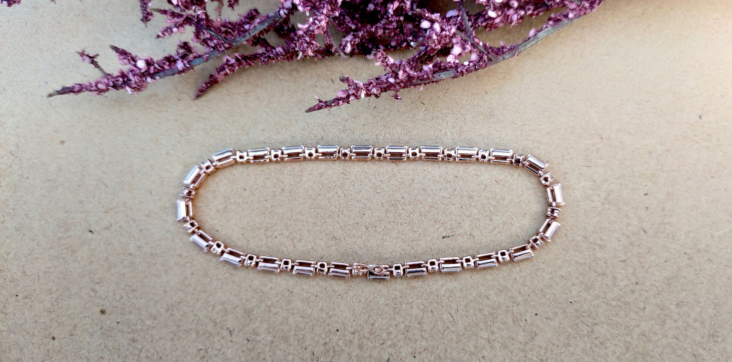 Ready to ship Moissanite Baguette & Round Tennis Bracelet in 7 inch size and in 10k rose gold, Birthday Gift for girls\women