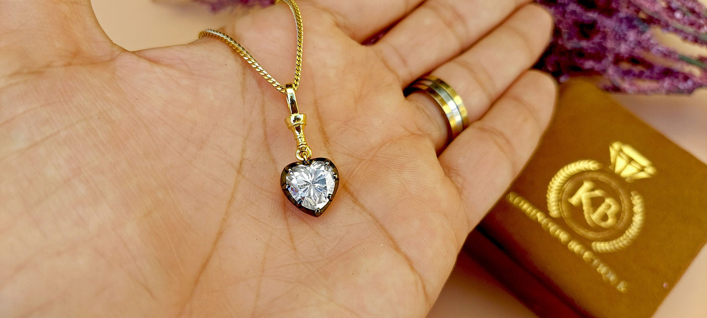 Heart Cut Moissanite Collet set Georgian cut down set Blackened gold Swivel Clasp Pendant,without chain,available in 5mm, 6mm, 7mm, 8mm, 9mm