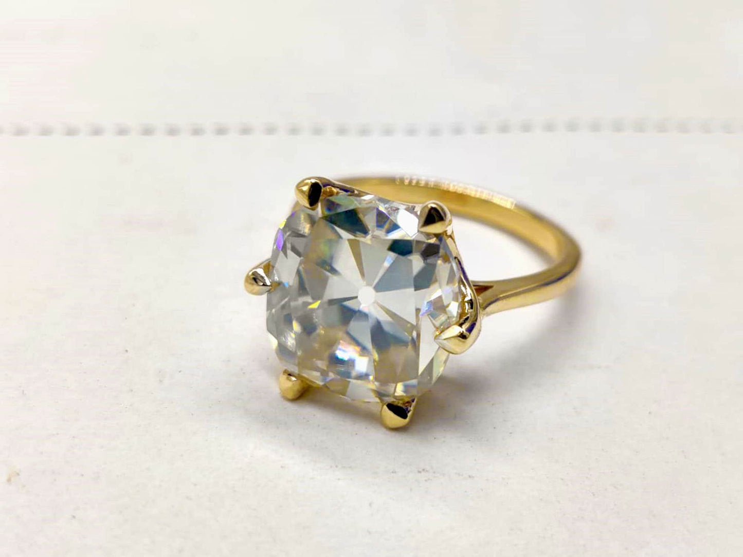 Old Mine Cut OMC Moissanite Solitaire Engagement ring, Edwardian ring, Vintage solitaire ring, Ring gift for wife, statement art deco ring.