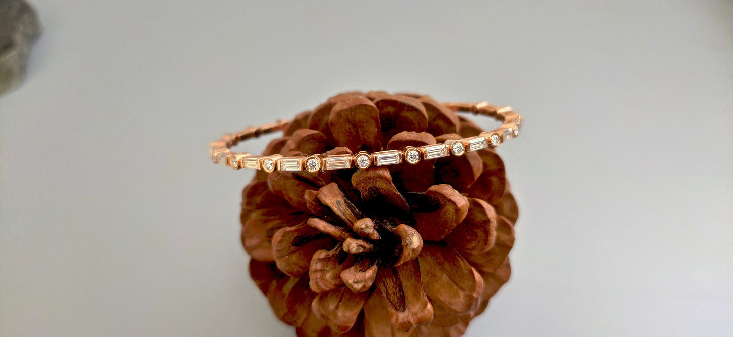 Flexible Moissanite Baguette & Round Tennis Bracelet bangle, Bracelet for women, Bracelet for her\girls, Anniversary\Birthday\Christmas gift