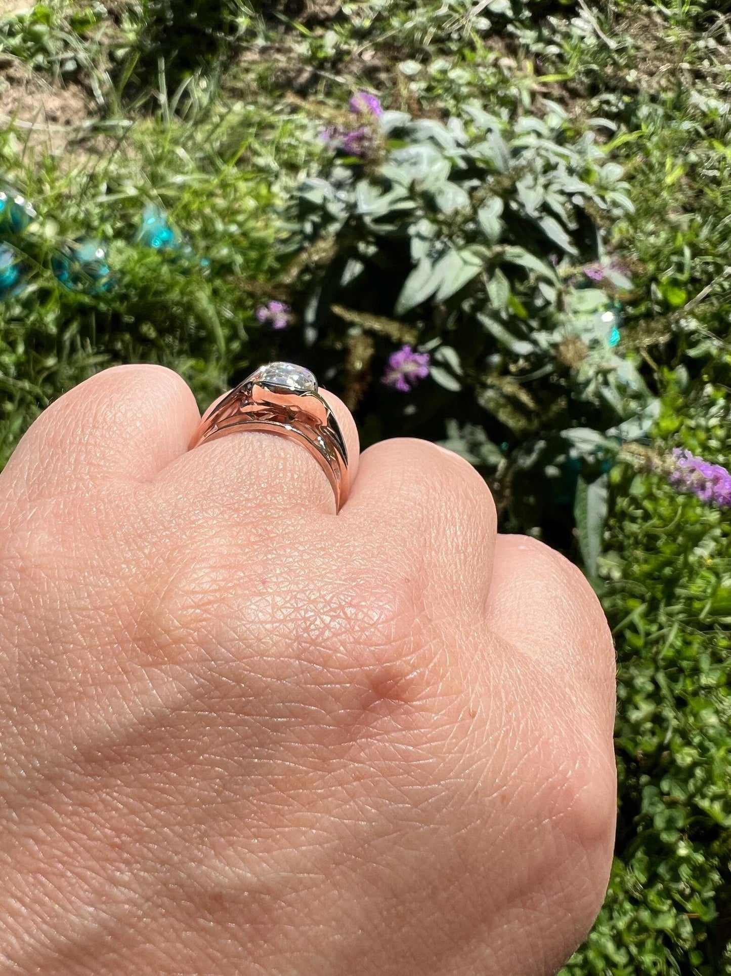 Old Mine Cut OMC Elongated Cushion Cut Moissanite Engagement Ring, Antique Half Bezel Set. Unique Solitaire proposal ring, ring for her.
