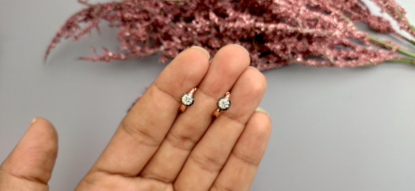 Georgian Victorian Style Moissanite Hoops, Georgian cut down Button back huggie, Blackened Gold Stud Earrings, Wedding Earring.