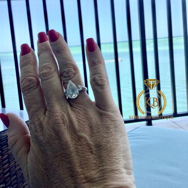 Pear 3-Stone moissanite solitaire Engagement Ring, ring for her, statement ring, gift for women