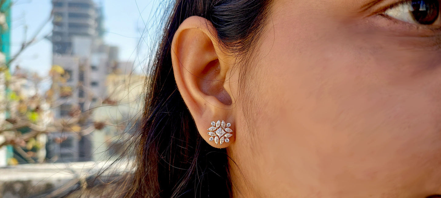 Marquise, Princess and Round Lab grown cluster studs, Statement earrings for her, Earrings studs for women, Party wear Wedding Earrings