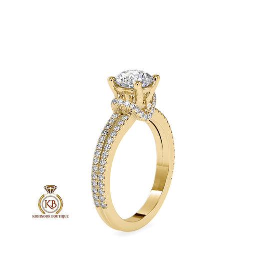 Round Solitaire with side U cut double pave with collar , plunge halo Moissanite Engagement ring, rings for women, ring for her.