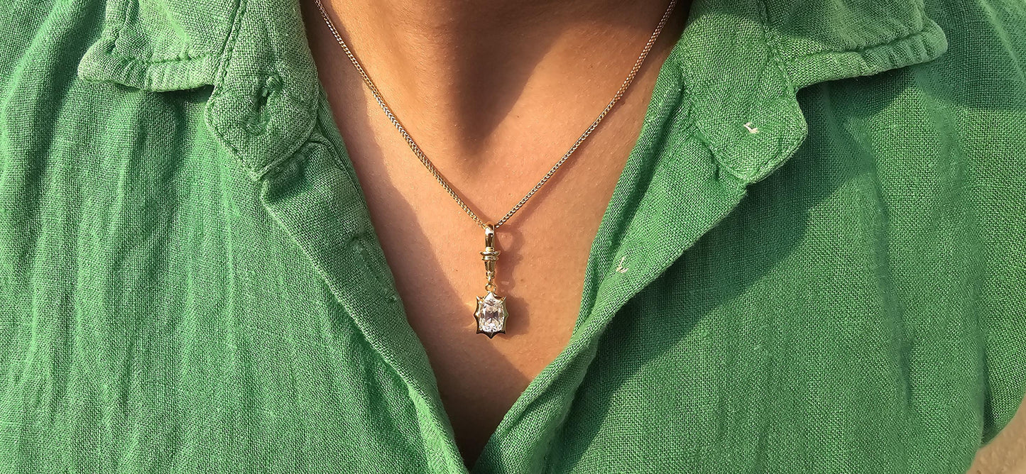 Elongated Old mine cut OMC Cushion Cut Collet Georgian cut down set button back with swivel clasp Moissanite Pendant, pendant without chain