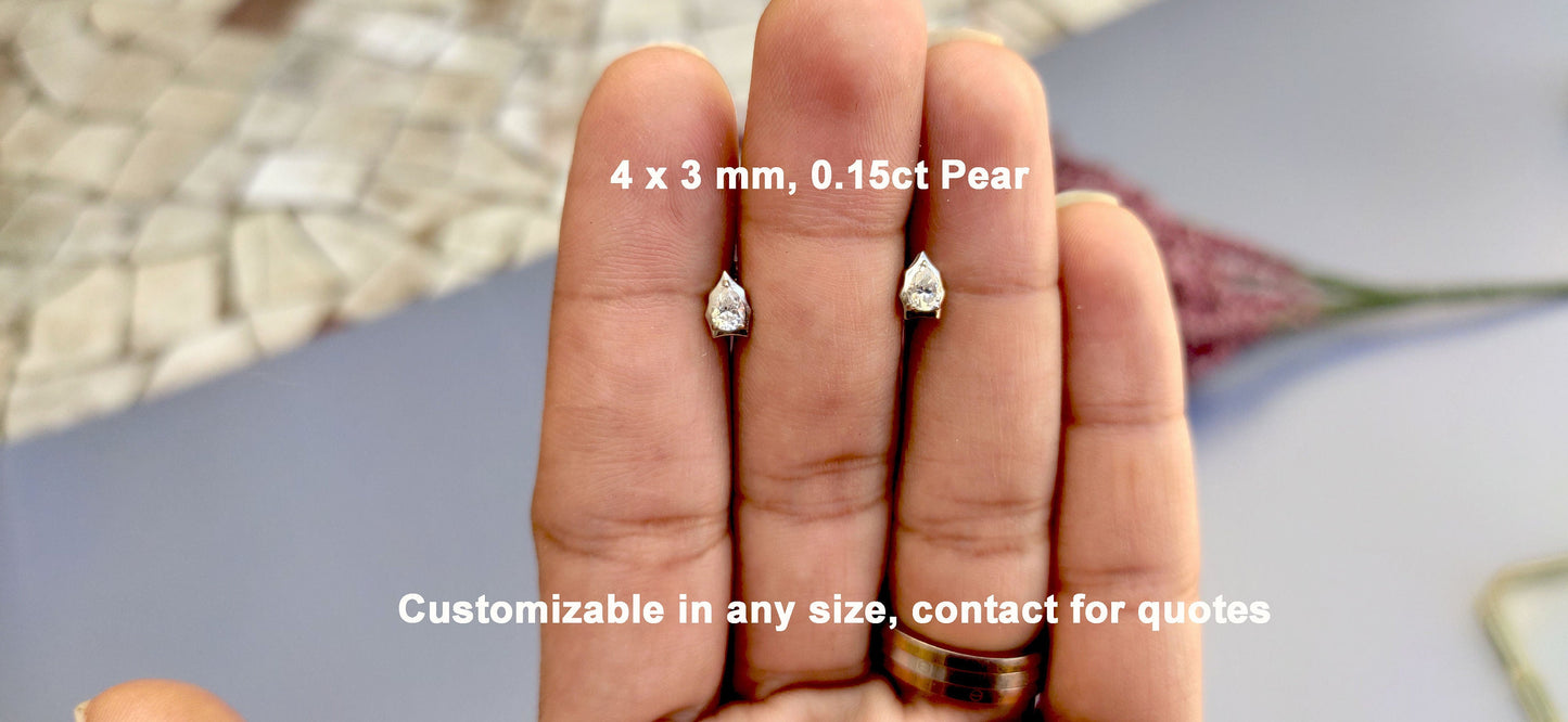 Pear Cut Moissanite in Georgian cut down setting, Solitaire Stud Earrings, Wedding Earrings,Push Back Earrings,Anniversary Studs